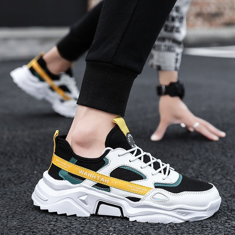 Men’s Casual Platform Sports Shoes Color Block Lace-Up Sneakers with PVC Rubber Sole Lightweight Design