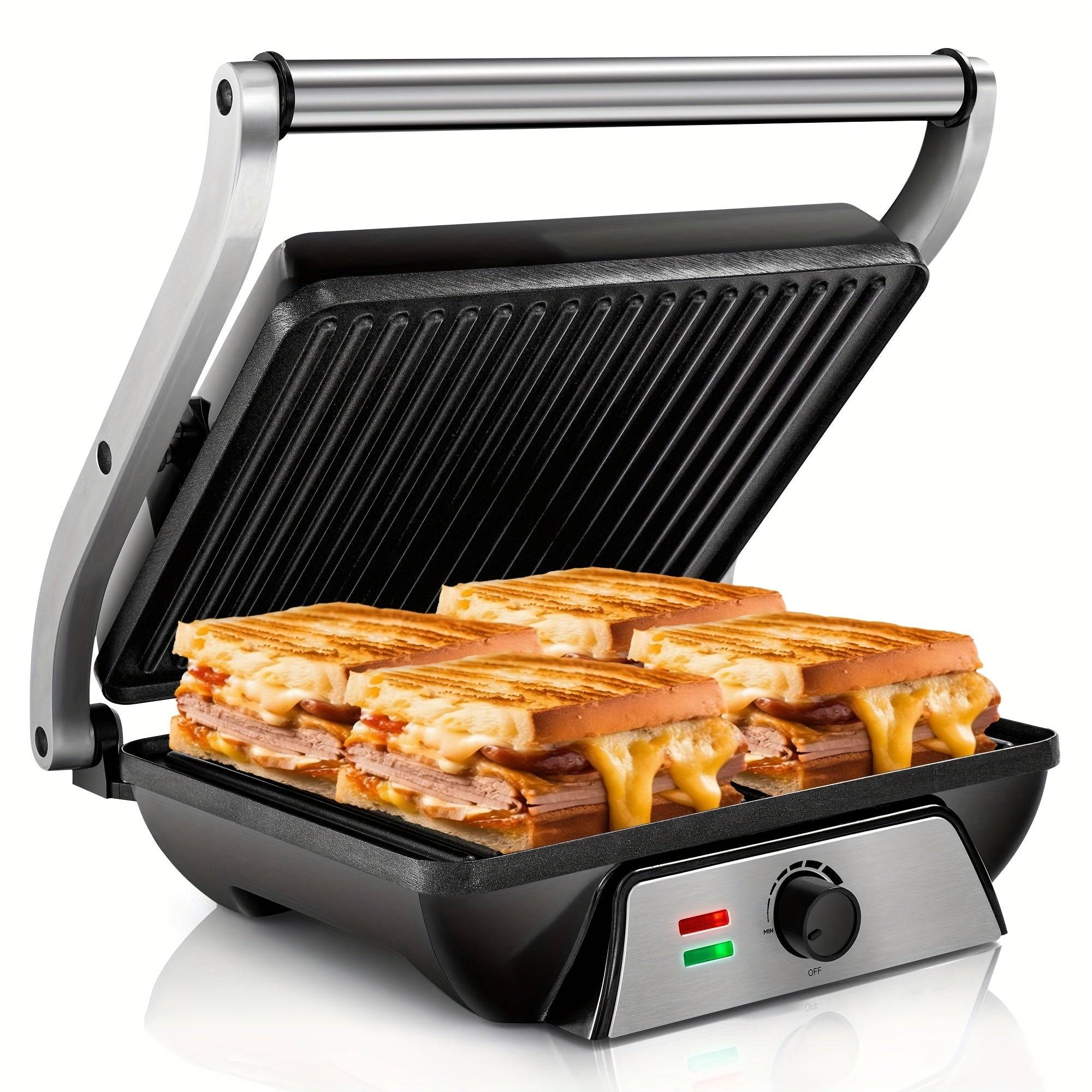 Electric 3-in-1 Panini Press Grill – Non-Stick Plates, 180° Opening & Floating Hinge for Versatile Indoor Cooking