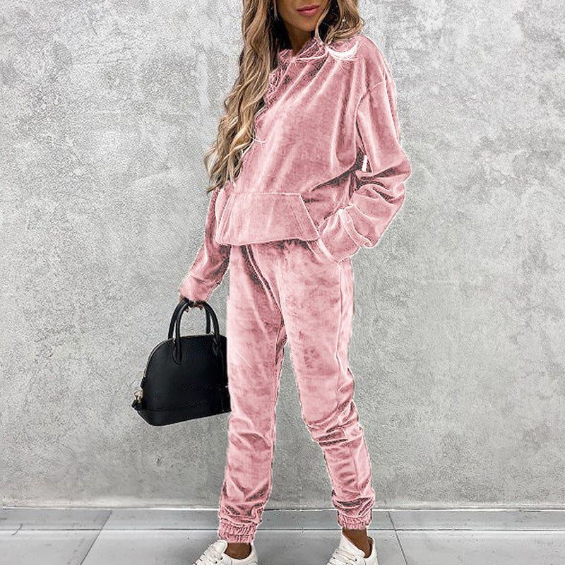 Women’s Two Piece Set Silver Fox Velvet Tracksuit