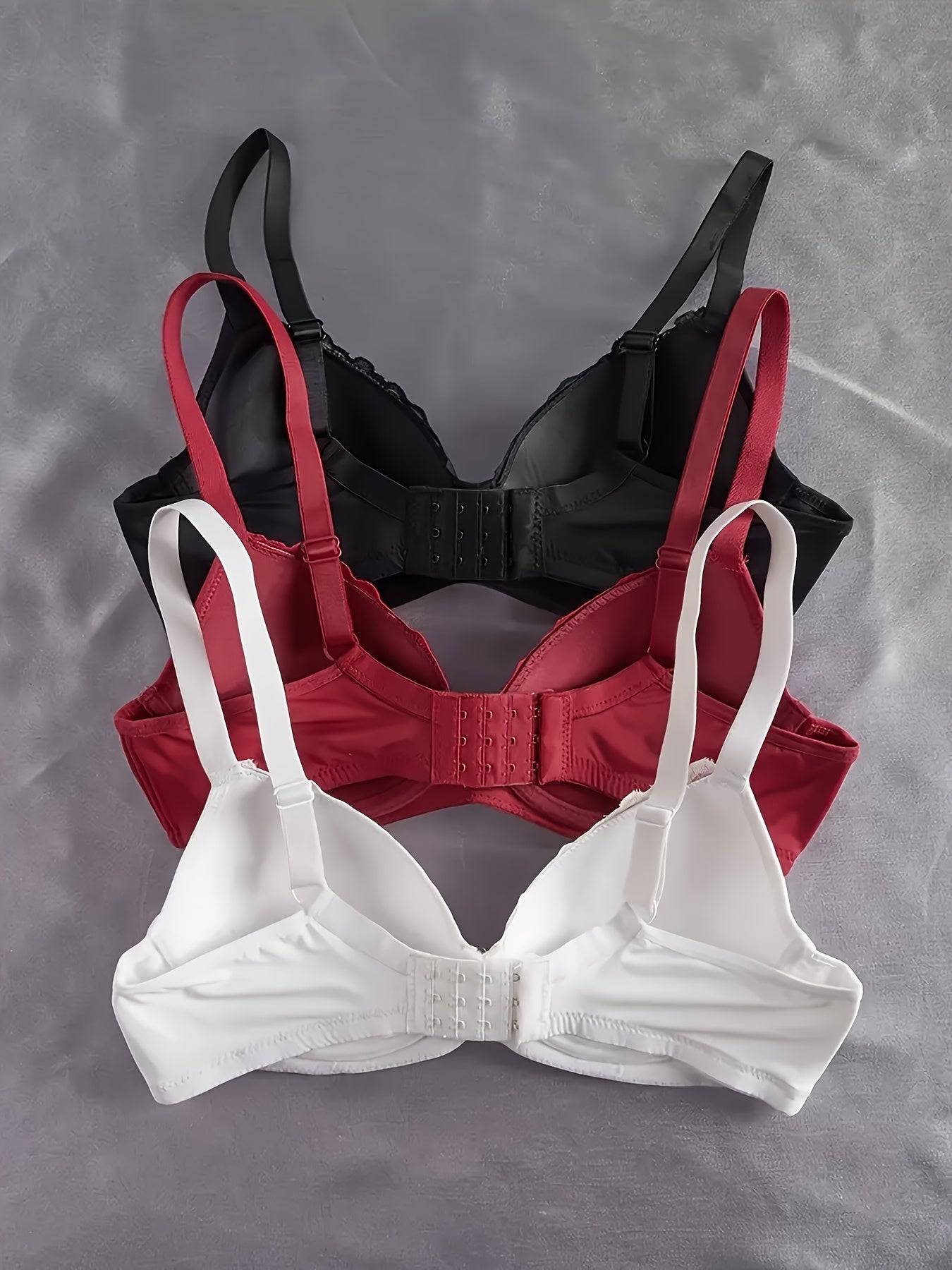 3-Pack Women's Floral Lace Underwire Bras – Comfortable Push Up Design with Lace Detail, Ideal for Everyday Wear & Special Occasions