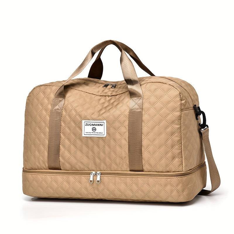 Set of 2 travel bags (small & large) with diamond grid design, lightweight polyester, multipocket sports gym storage