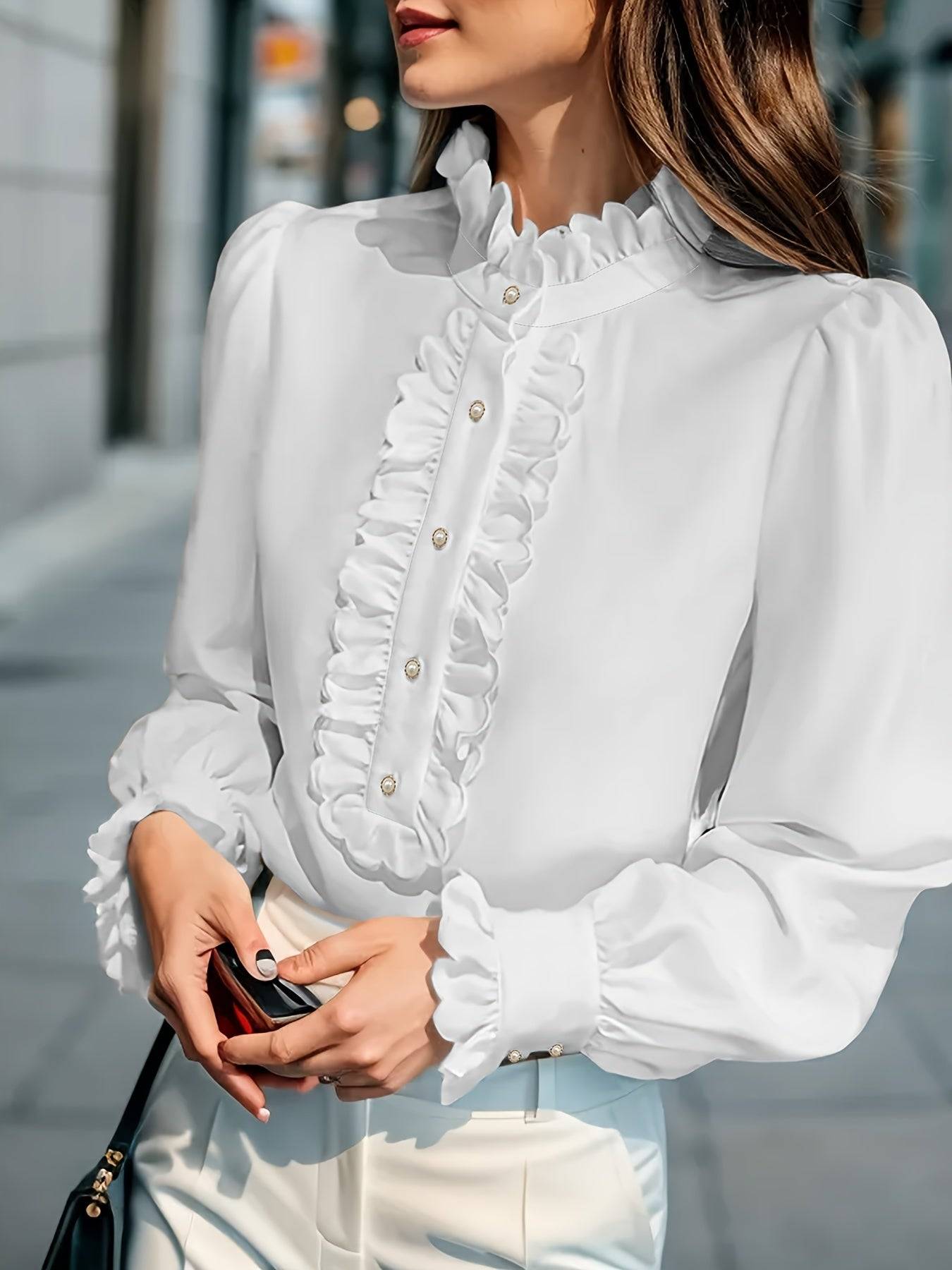 Womens Long Sleeve Shirt with Ruffle Hem