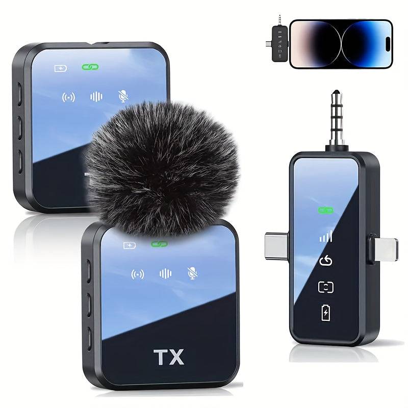 3-in-1 Wireless Lavalier Microphone for iPhone, Android and Camera, Mini Mic with 328ft Transmission and 18H Battery Life for Vlogs and Interviews
