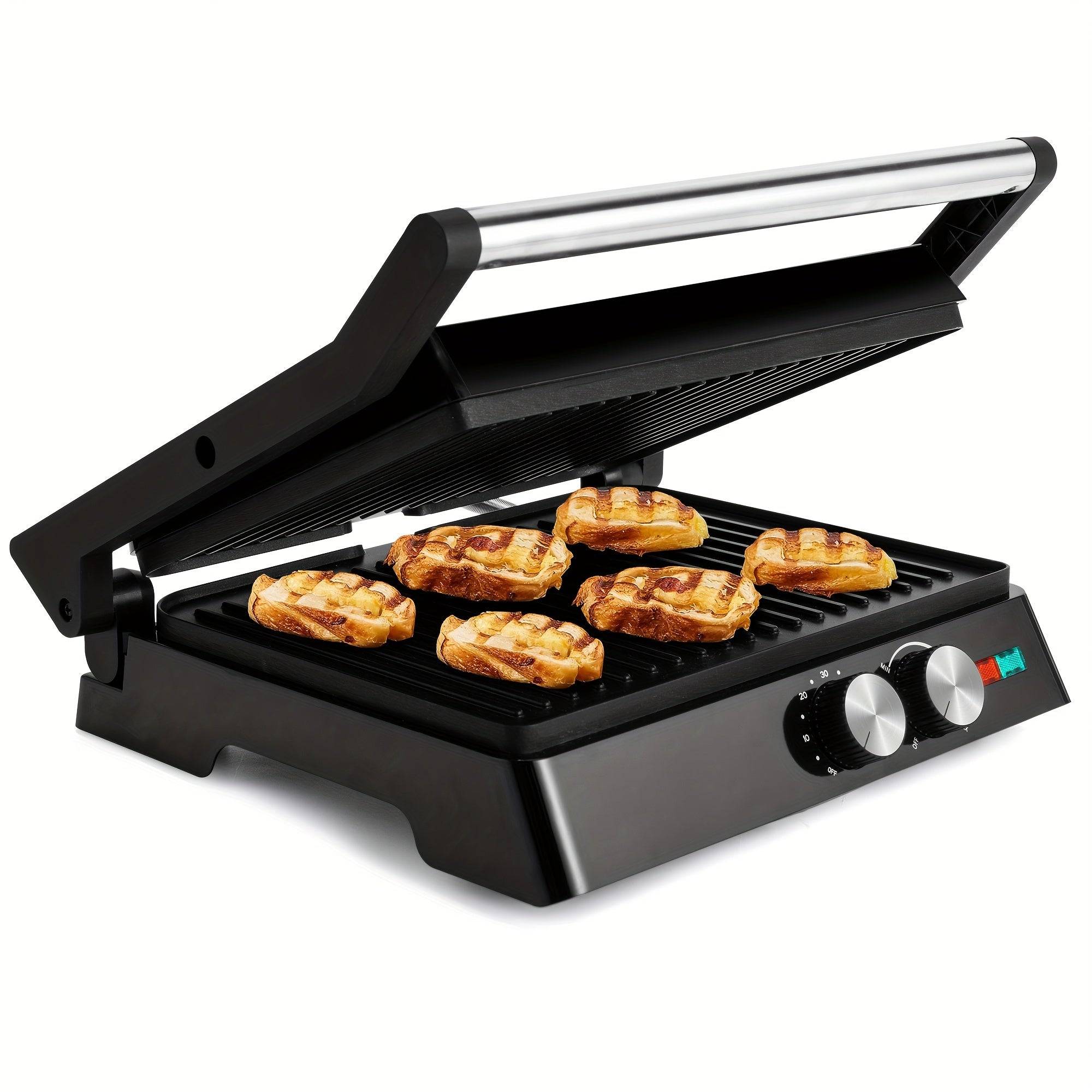 Electric 3-in-1 Panini Press Grill – Non-Stick Plates, 180° Opening & Floating Hinge for Versatile Indoor Cooking