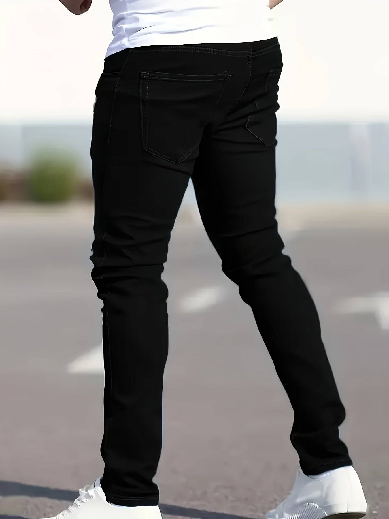 Men’s Casual Slim Fit Jeans Solid Color Denim Pants for Everyday Wear Modern Style Comfortable Trousers