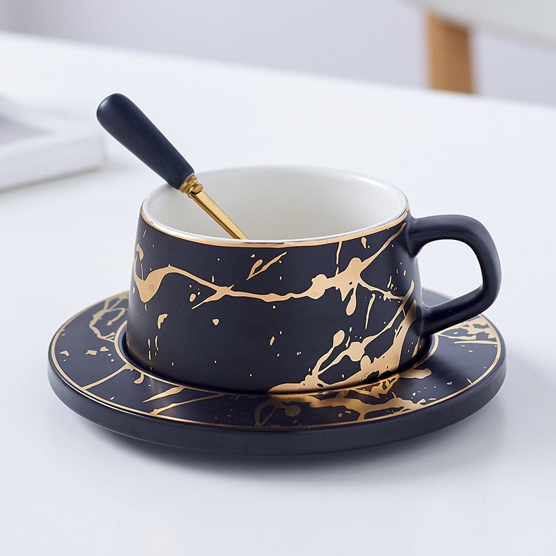 Ceramic Coffee Cup with Saucer 300ml Plain Design Available in Matte White Black or Malachite Green