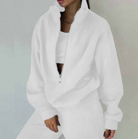 Women Two Piece Set Fleece Solid Color Casual Suit
