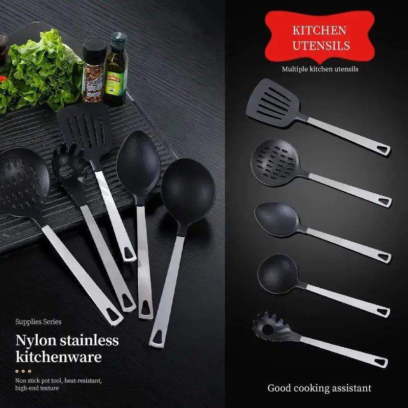 Cooking Utensils 5 Piece Set Stainless Steel and Nylon