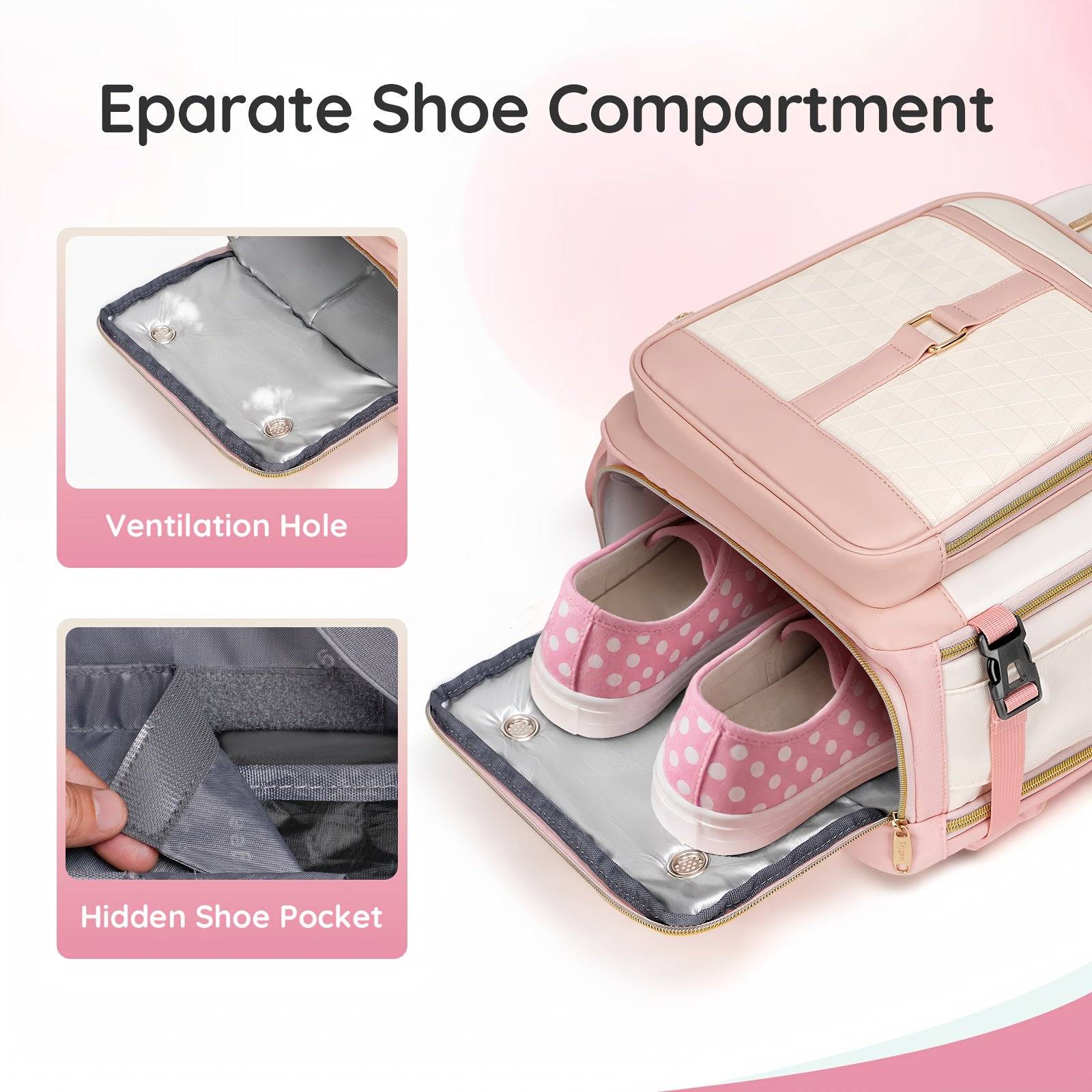 Women's Travel Backpack with USB Charging Port and Shoe Compartment, TSA 15.6" Laptop Carry-On Bag, Pink Pastel Design with Multiple Pockets
