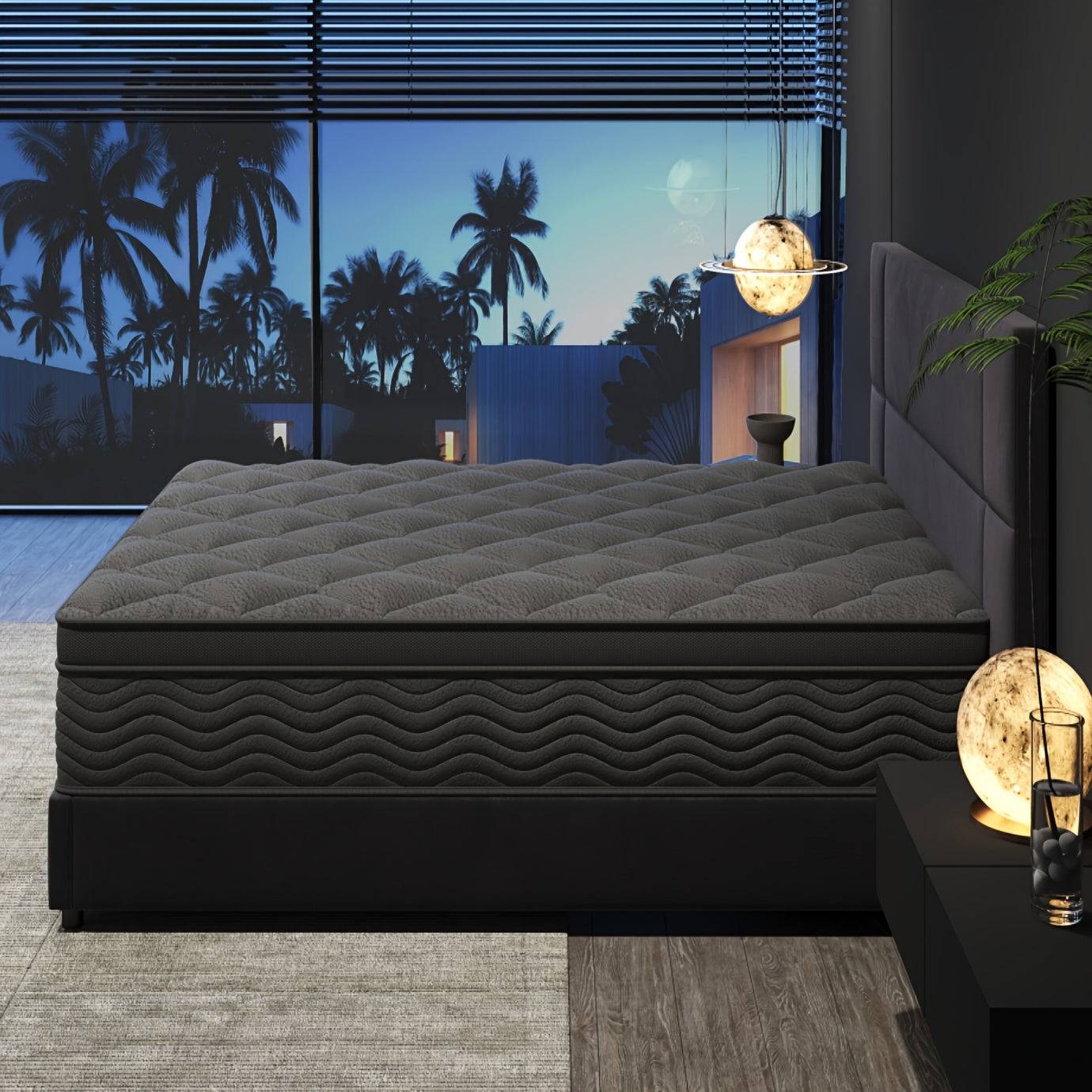0/12 Inch Memory Foam Mattress Full or Queen Size with Pocket Springs Medium Firm Ergonomic Design & Grey Quilted Cover for Luxurious Home Comfort