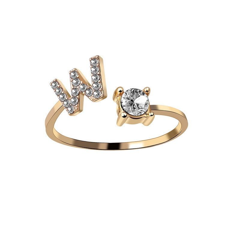 Adjustable Letter Ring with Zircon 26 Initial Design Women