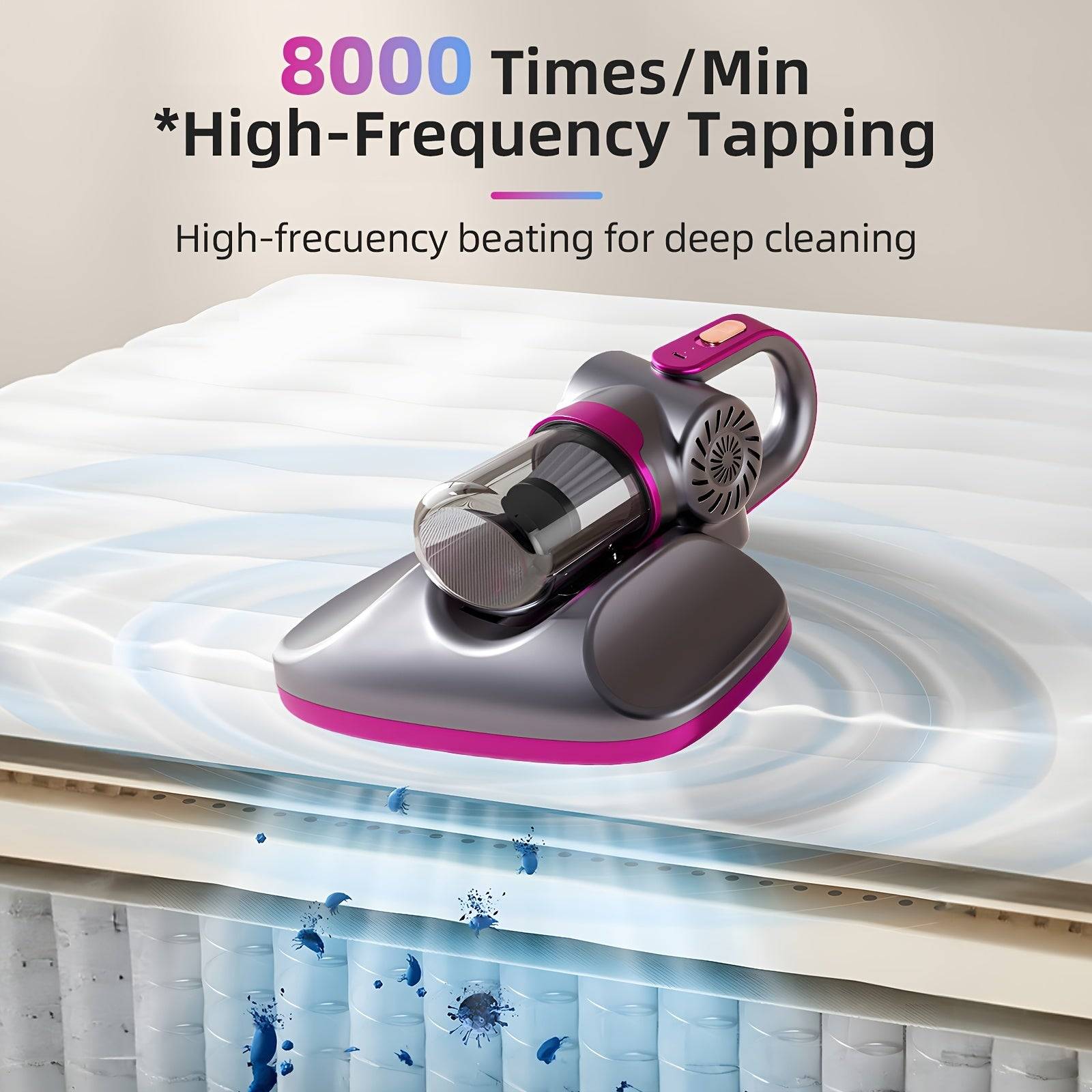 Wireless Bed Vacuum Cleaner 11Kpa Strong Suction with 8000 RPM Tapping for Deep Cleaning Handheld Dust Buster with Wide Port & 2 Extension Rods for Dust & Pet Hair