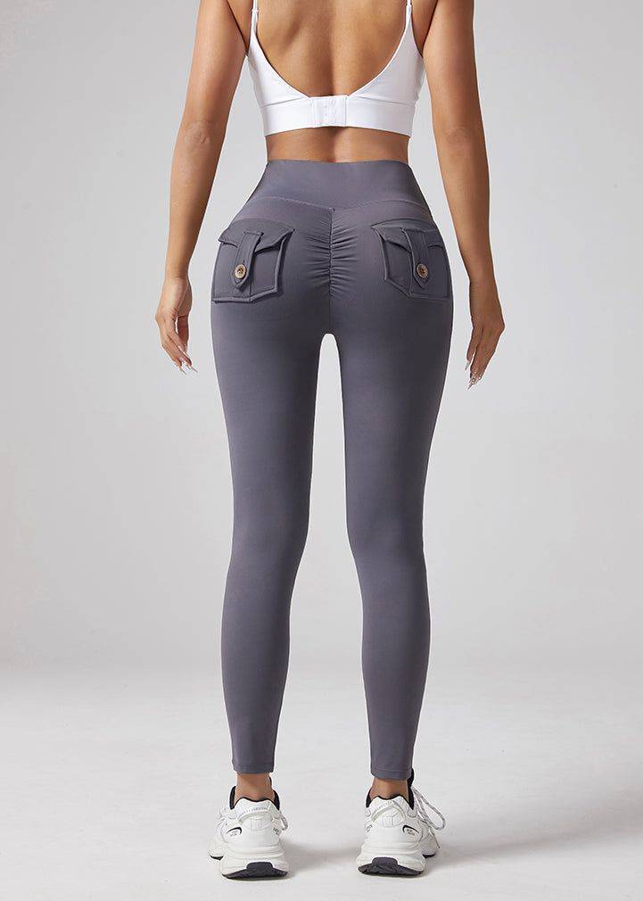 Hip Lifting Sports Leggins with Waist Pleated Design