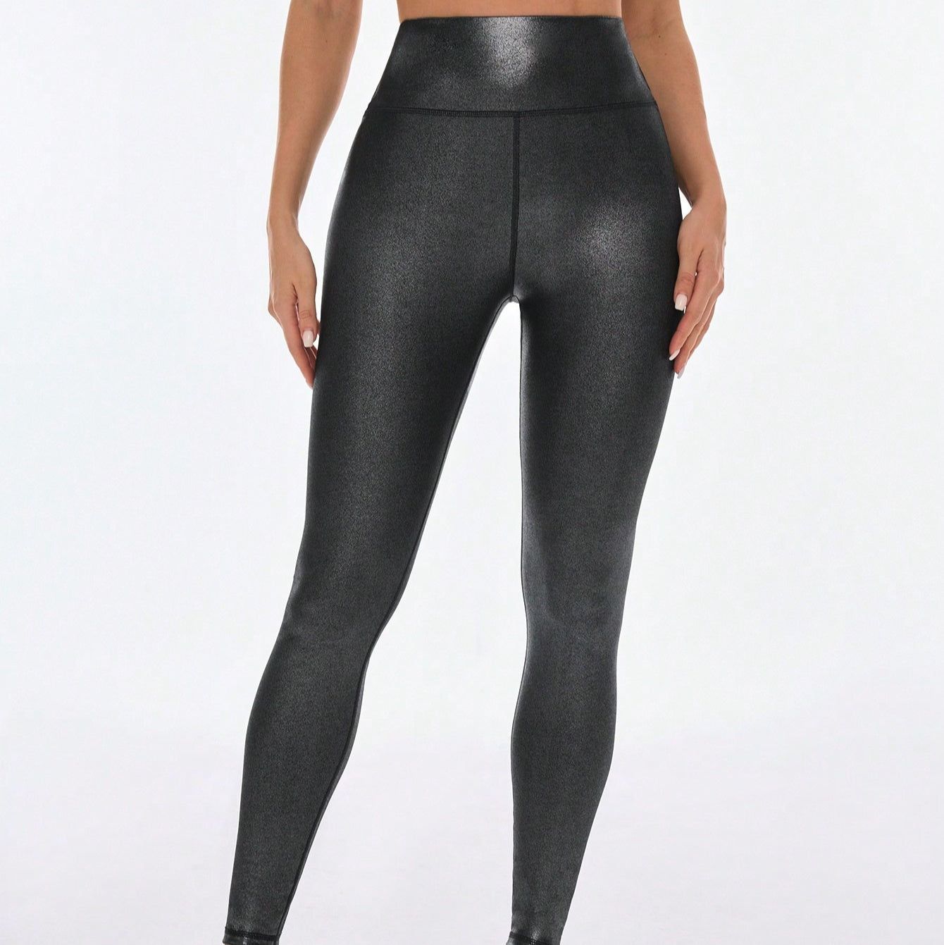 Women’s High Waist Bronzing Leggings Shiny Polyester Slim Fit Hip Lift Pants for Sports and Casual Wear