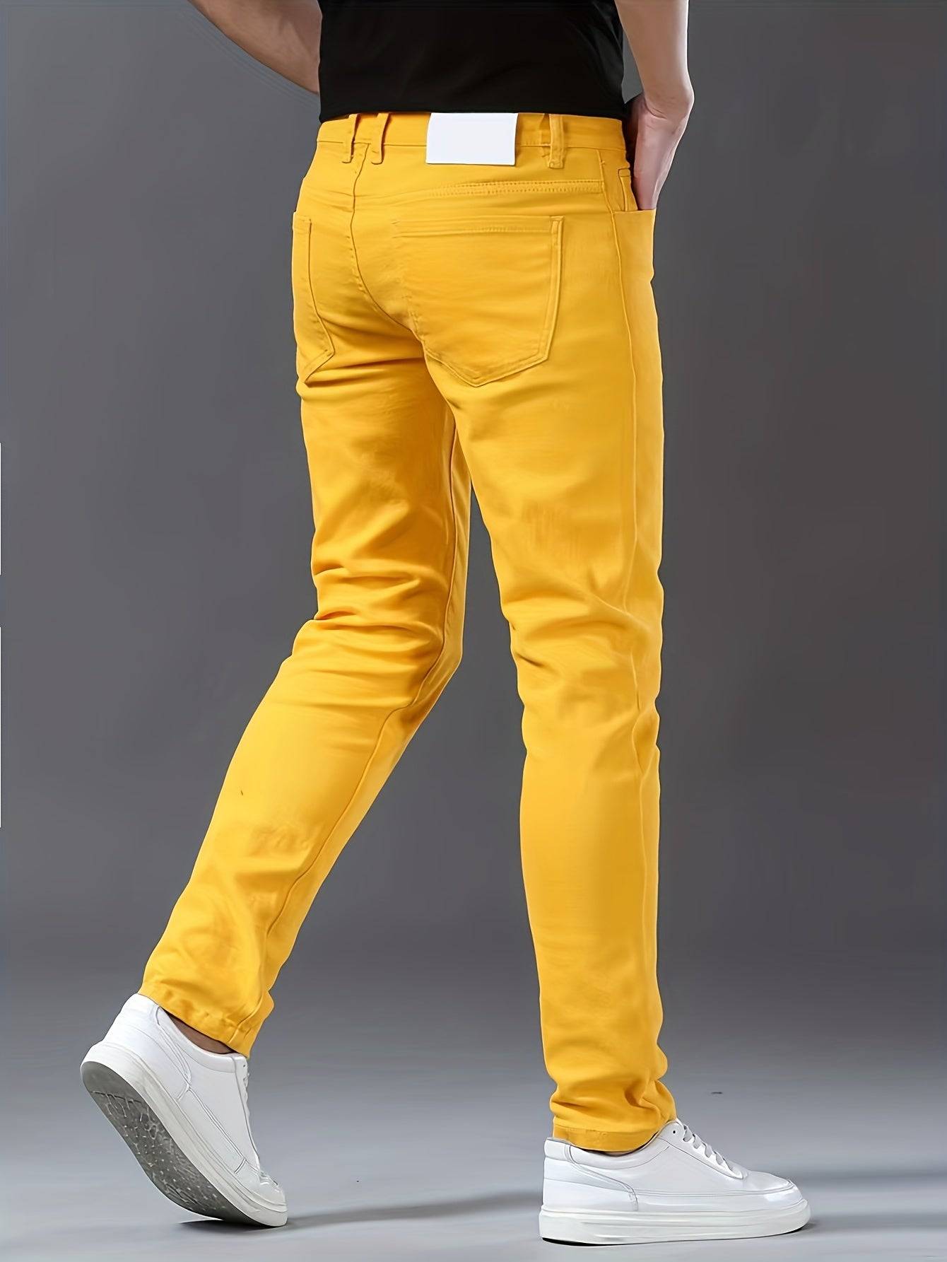 Men’s Stretch Jeans Yellow Denim Trousers Business Casual Style All-Season Wear