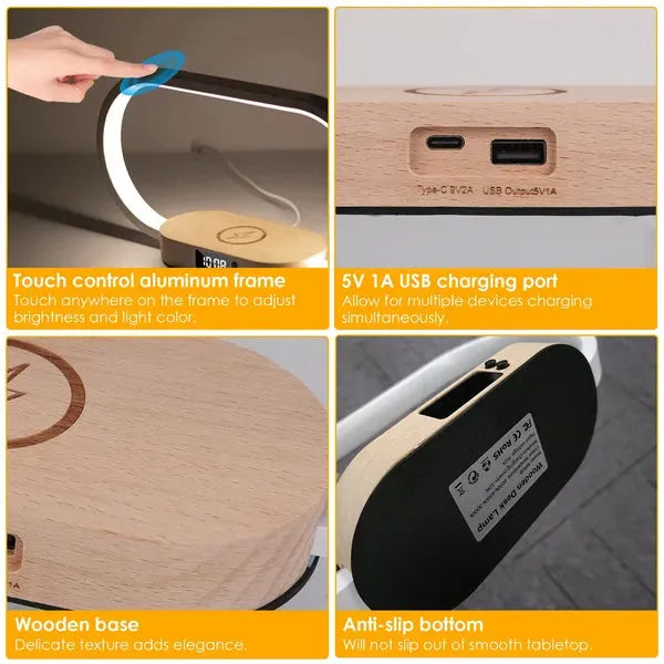 LED Table Lamp with Clock and Wireless Charging