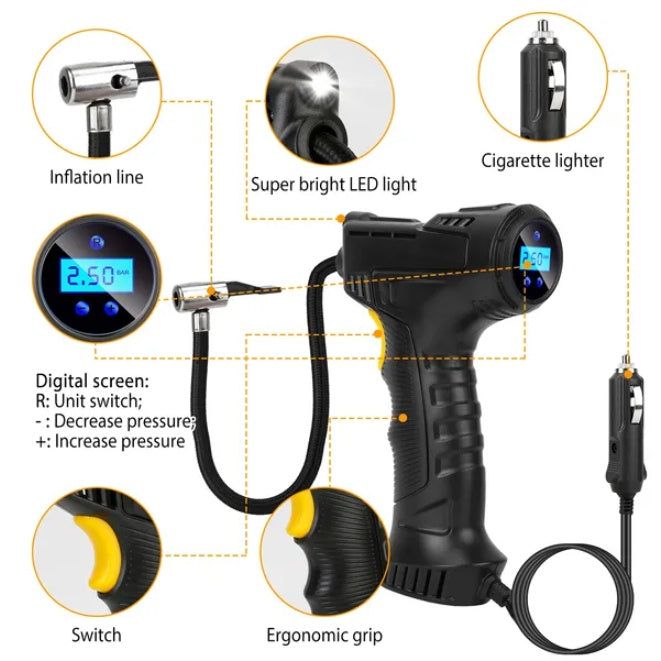 Portable Tire Inflator with Digital Gauge and Fast Pump