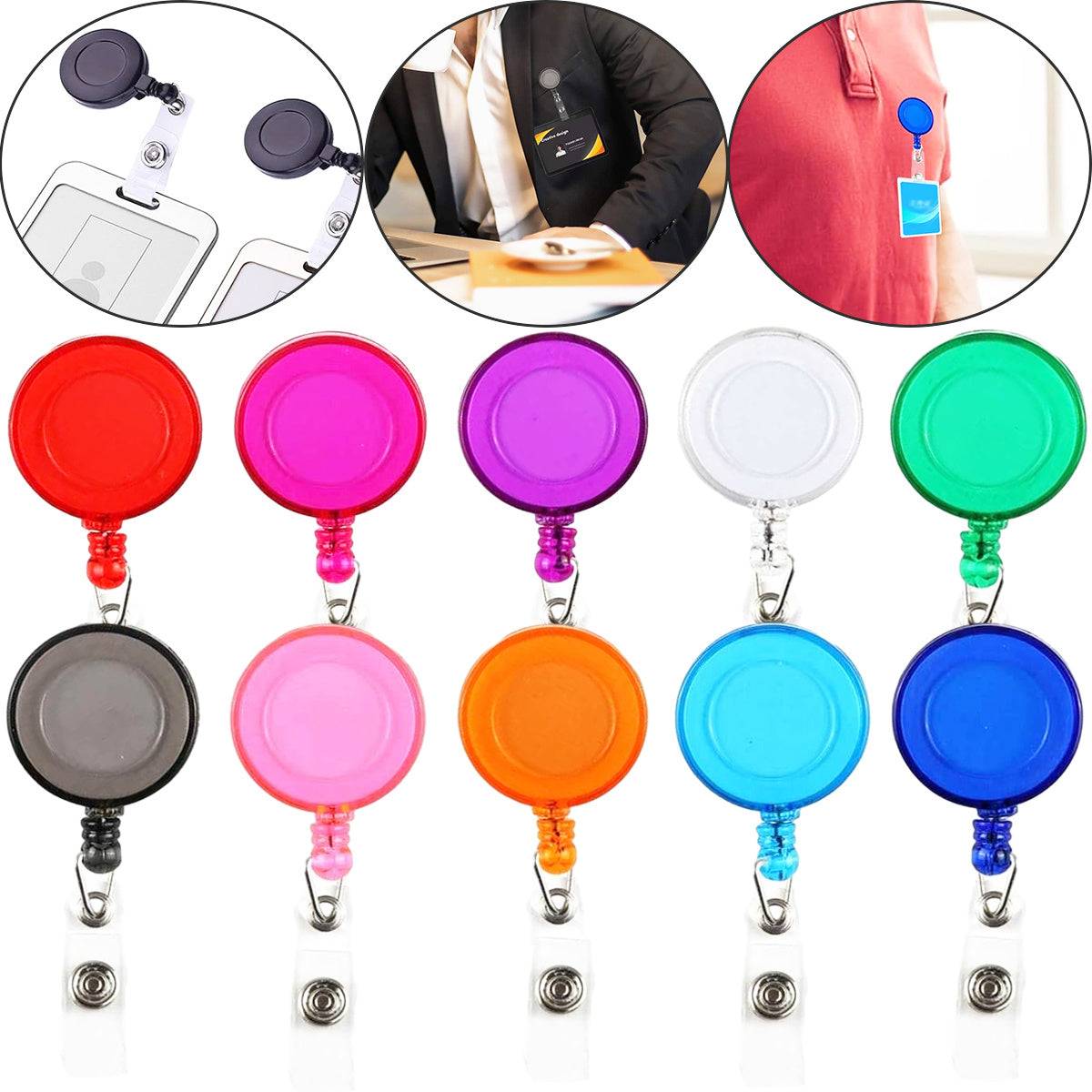 Retractable Badge Reel Set with Colored Buckles 20 Pieces