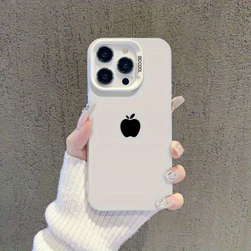 Minimalist Silver Phone Case for iPhone 11/12/13/14/15/16 Pro Max & Plus, Slim Anti-Drop Protective Cover with Apple Pattern Design