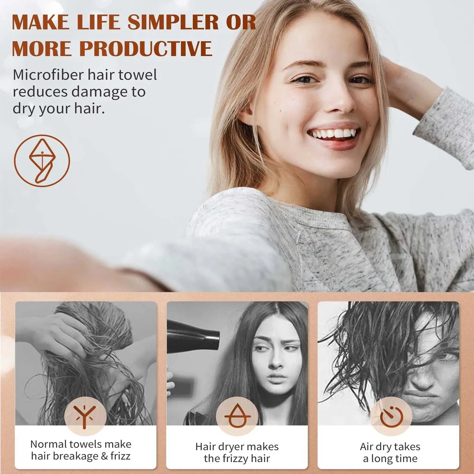 3PCS Microfiber Hair Towel Wrap Set Fast Drying