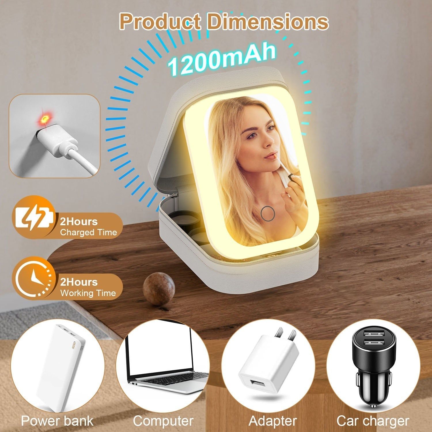 Portable Makeup Bag with LED Mirror Waterproof Organizer