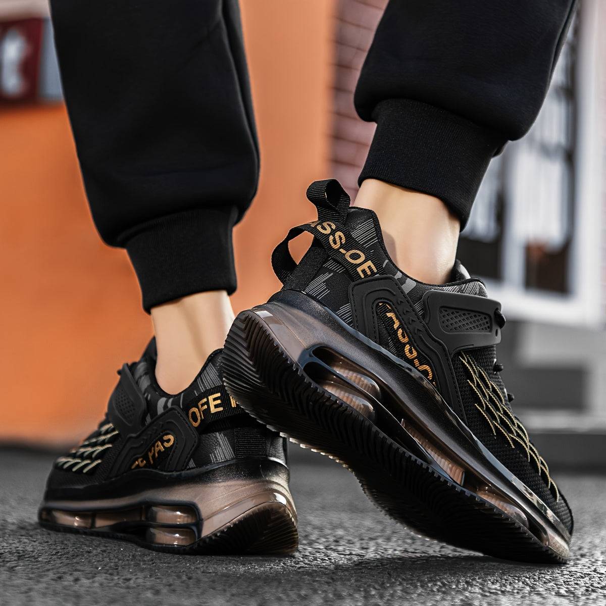 Men’s Breathable Knit Running Sneakers with Transparent Bubble Sole, Lightweight Low-Top Lace-Up Shoes for Outdoor & Casual Wear
