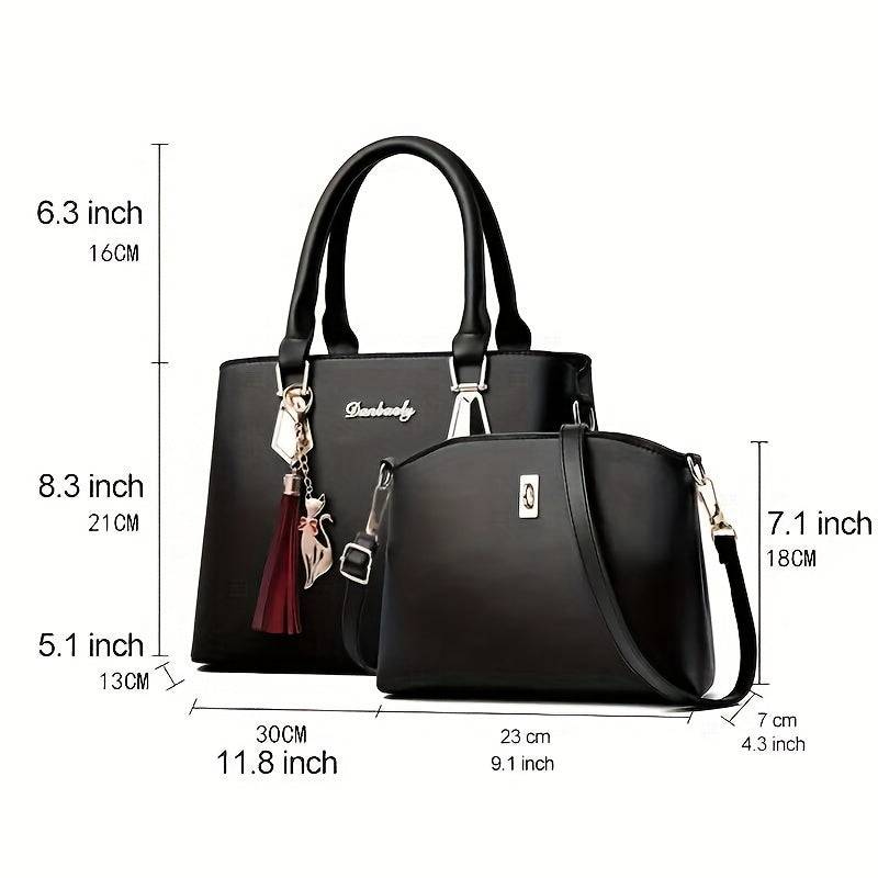 2pcs Women's Luxury Handbag Set Faux Leather Shoulder & Crossbody Bag for Everyday Style