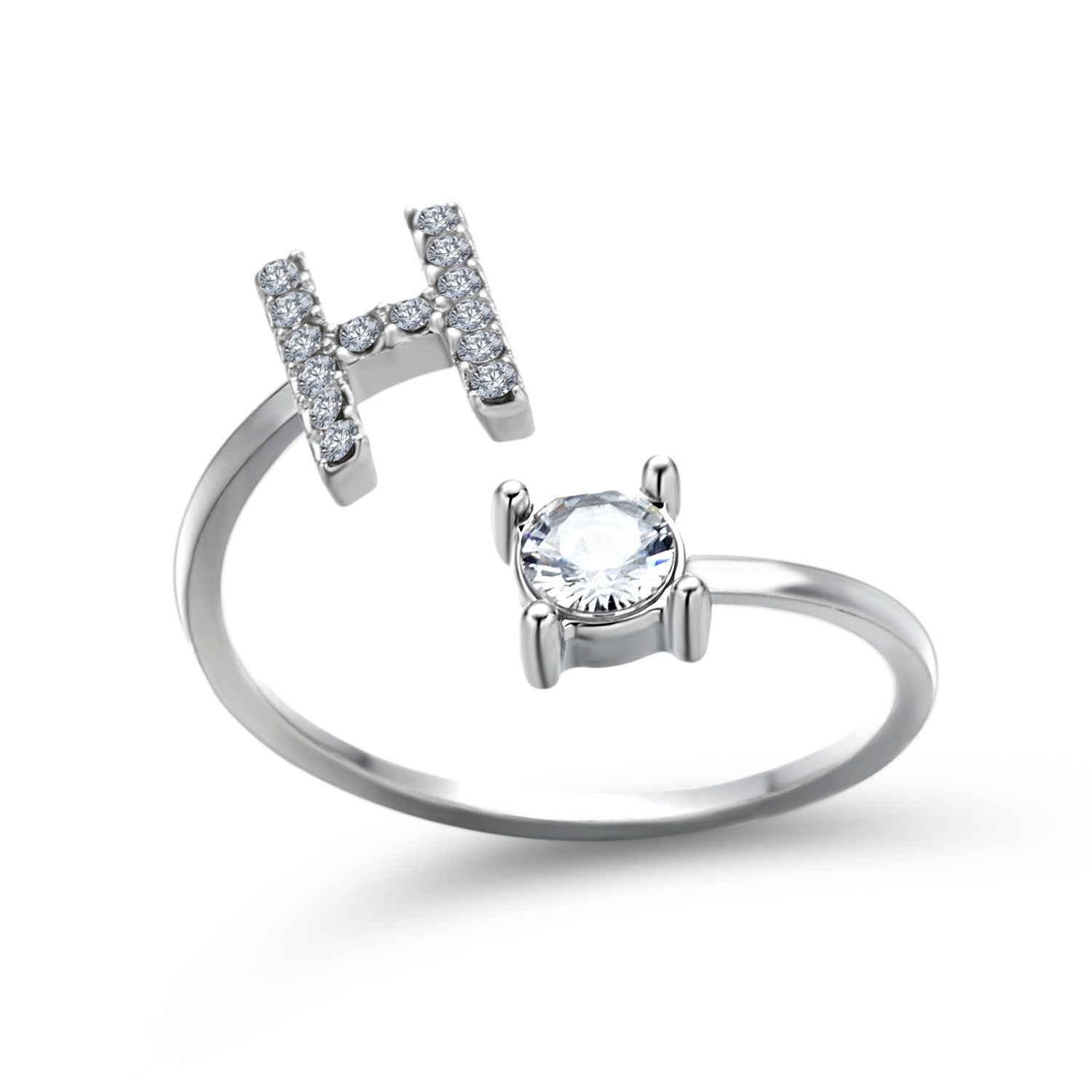 Anillo de letra ajustable con circonitas y diseño inicial de 26 para mujer