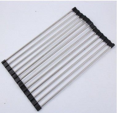 Folding Sink Drainer Stainless Steel Roll Up Kitchen Rack