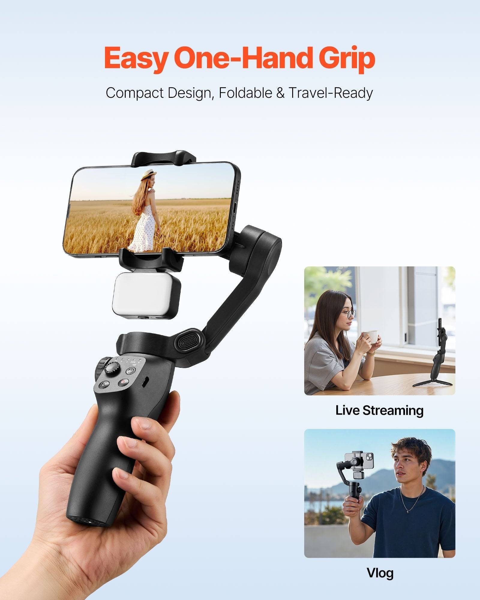 Phone Gimbal 3 Axis Stabilizer with Adjustable Fill Light