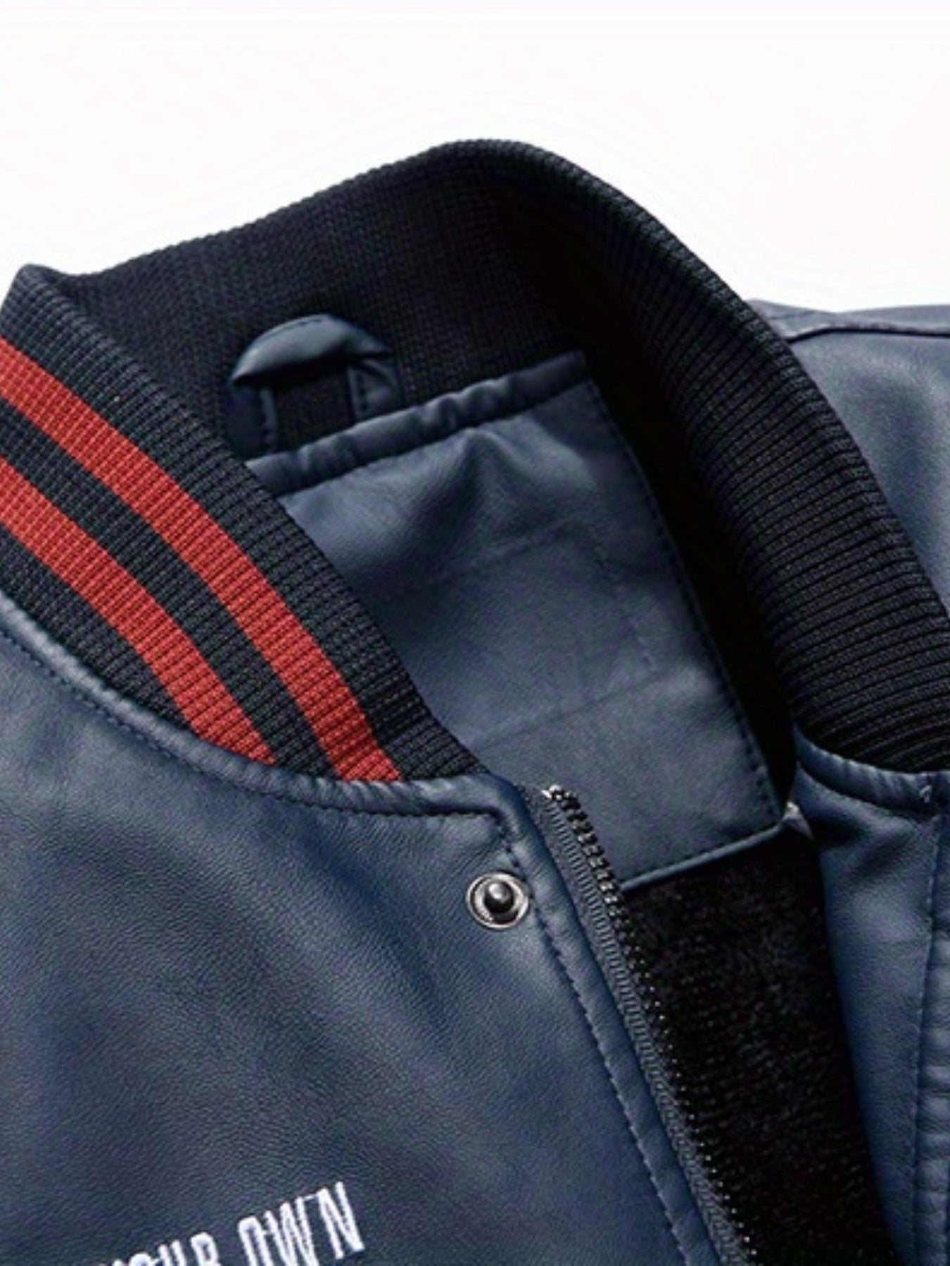 Plus Size Men’s PU Baseball Jacket with Letter “R” Print, Oversized Punk Raglan Design for Big & Tall, Spring & Autumn Wear