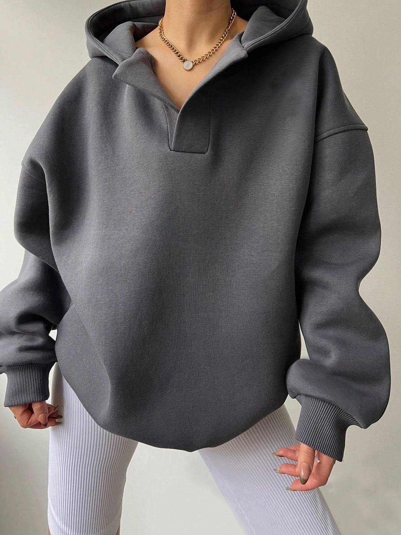 Women Hoodie Solid Color Loose Long Sleeve Pullover