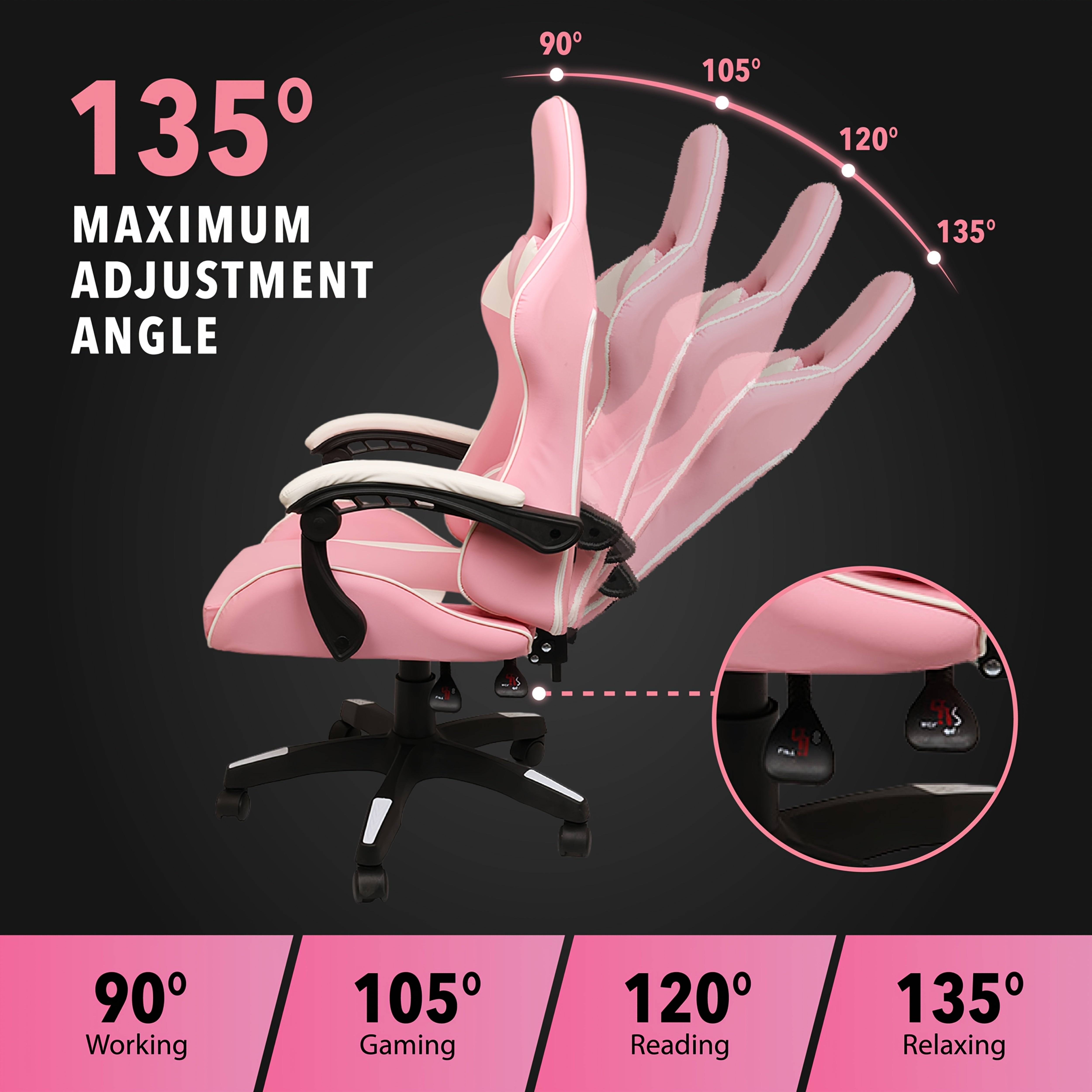 Yami Ergonomic Gaming Chair – 155° Reclining Office Chair with Lumbar Support & Headrest, White/Red/Black for PC Gaming & Home Office