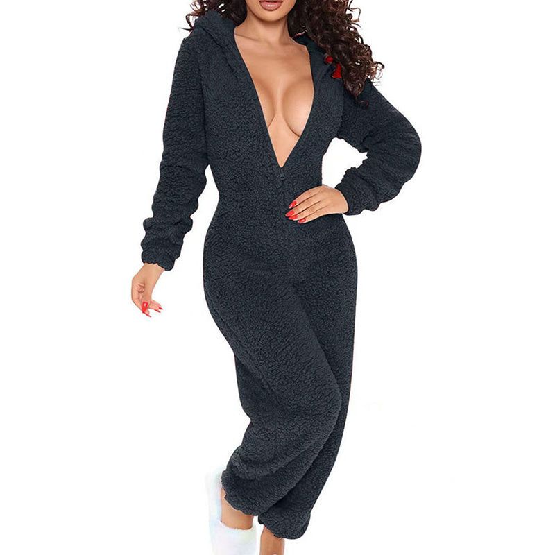 Tracksuit Women Plush Hooded Zip Up Set for Winter