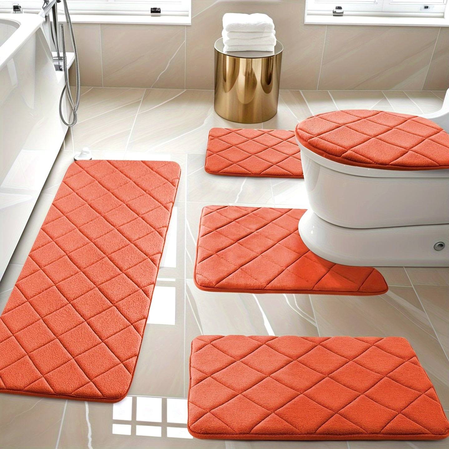 3/5pcs Bathroom Rug Set Soft Memory Foam Mats with Anti-Slip Design Machine Washable Absorbent Grey Rugs for Toilet & Floor