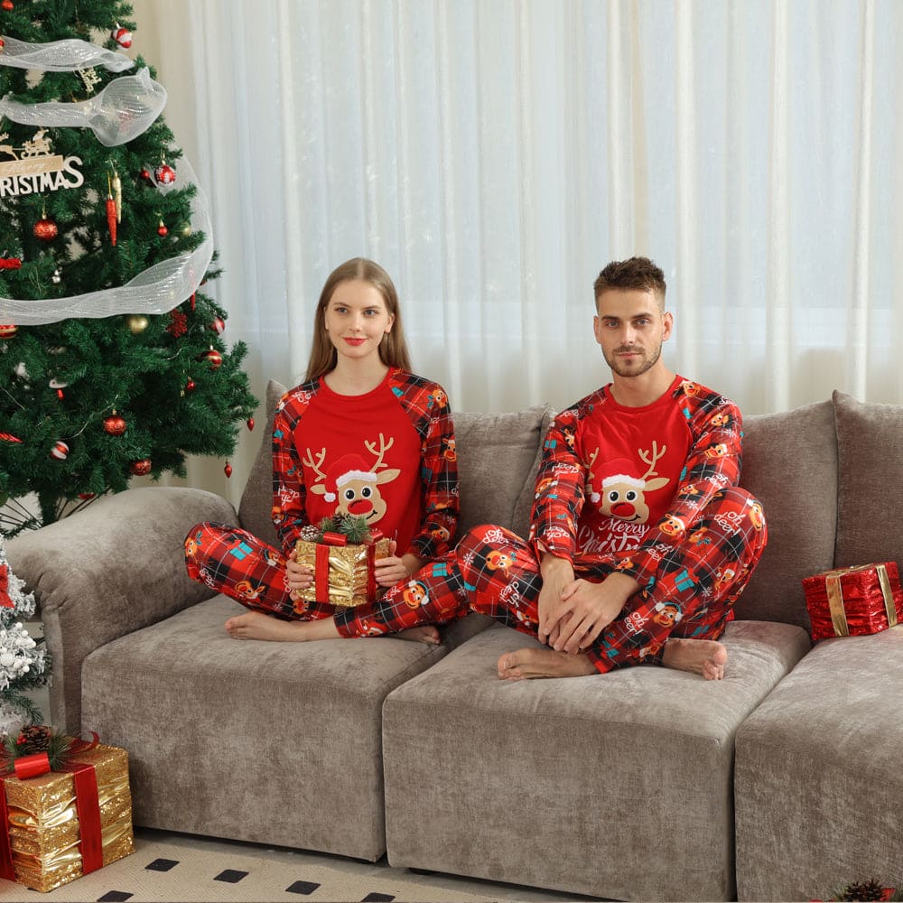 European And American Long Sleeve Home Wear Printed Plaid Christmas Suit - PMMNAPOLES