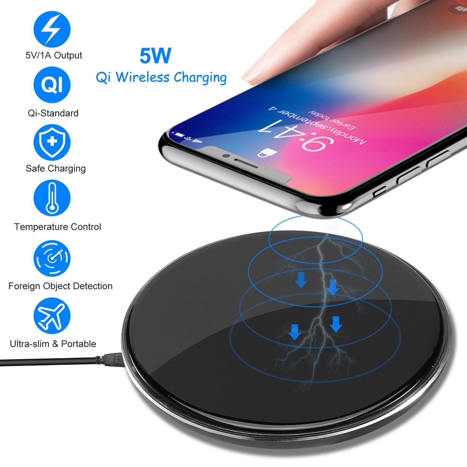 Ultra Slim Wireless Charger Pad with LED Ring Design