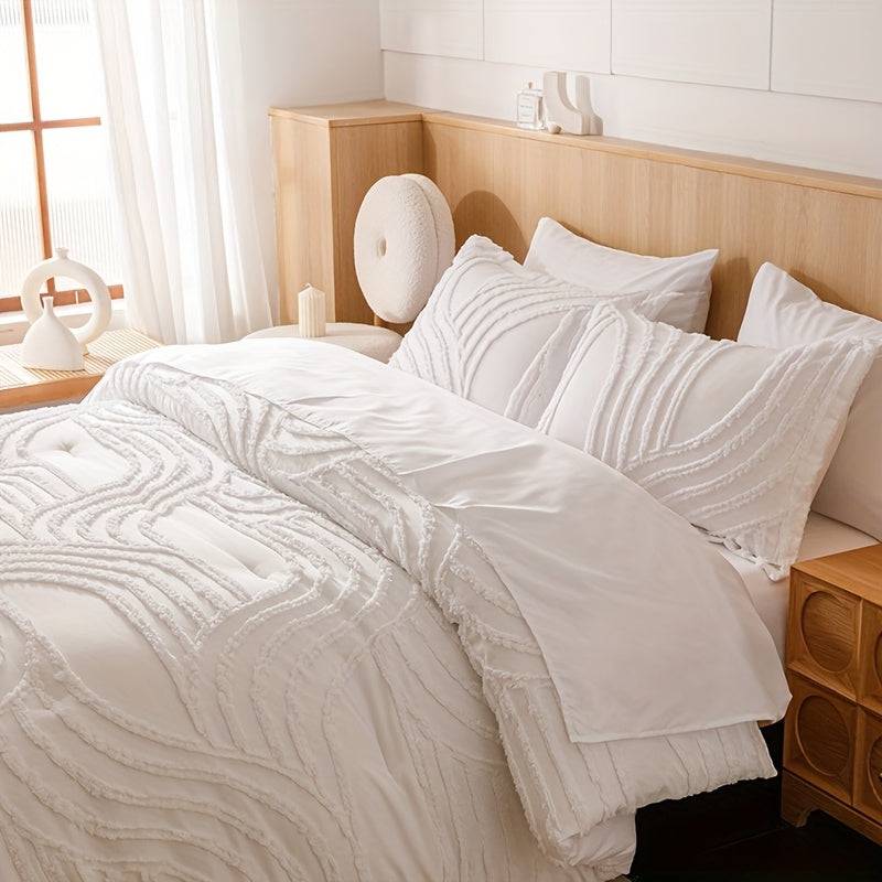 Boho Tufted Velvet Quilt Set – 2/3-Piece Microfiber Comforter & Pillowcases for Queen/King Bed