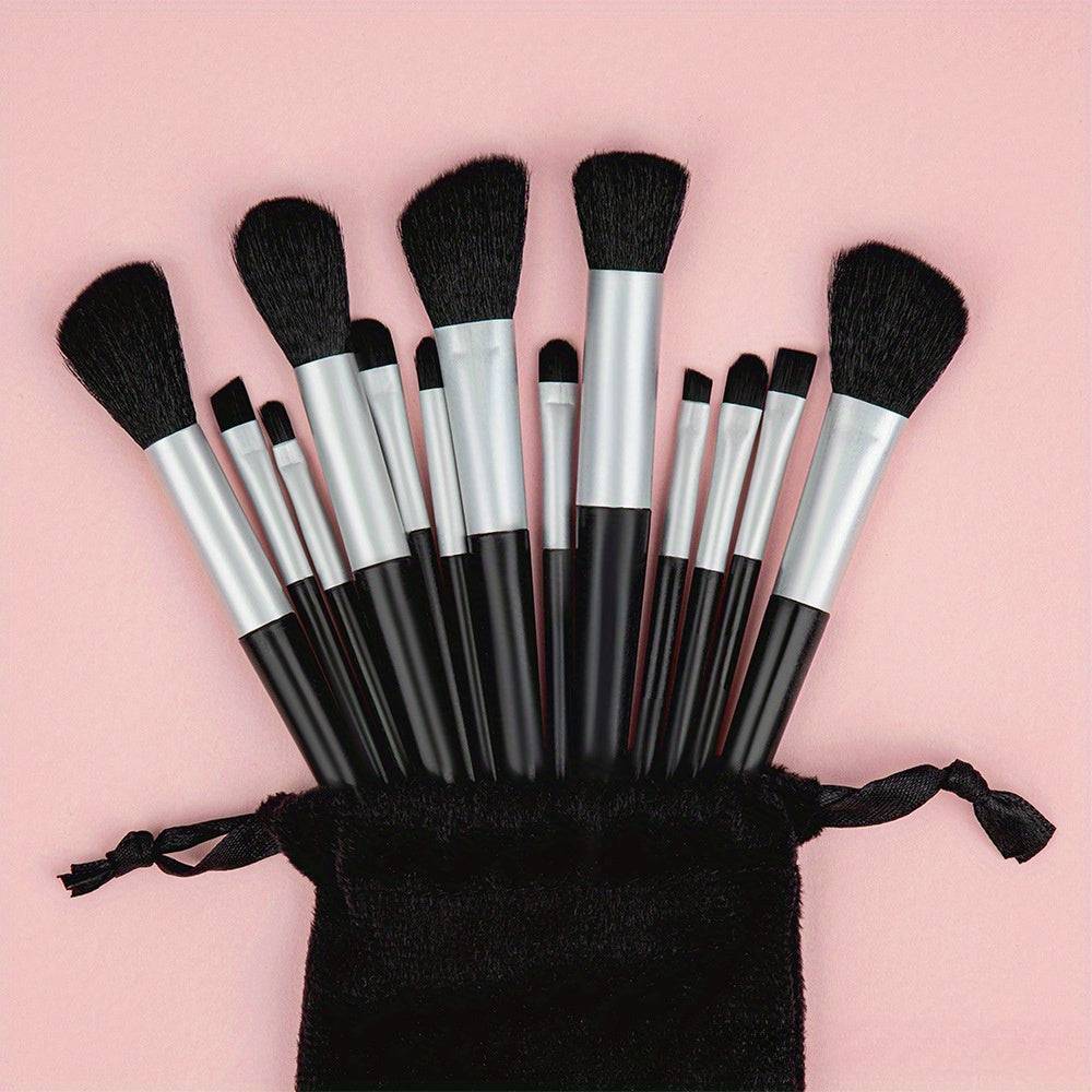 13-Piece Luxury Oval Makeup Brush Set with Soft Nylon Bristles, ABS Handles and Travel Bag, Professional Beauty Tools for Blending and Eyeshadow