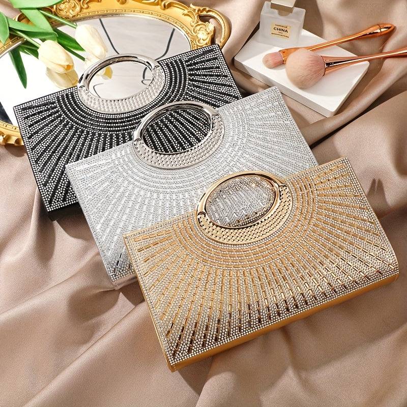 Elegant Women’s Evening Clutch Bag – Sparkling Rhinestone Detail, Golden & Black Options, Perfect for Weddings, Parties & Formal Events