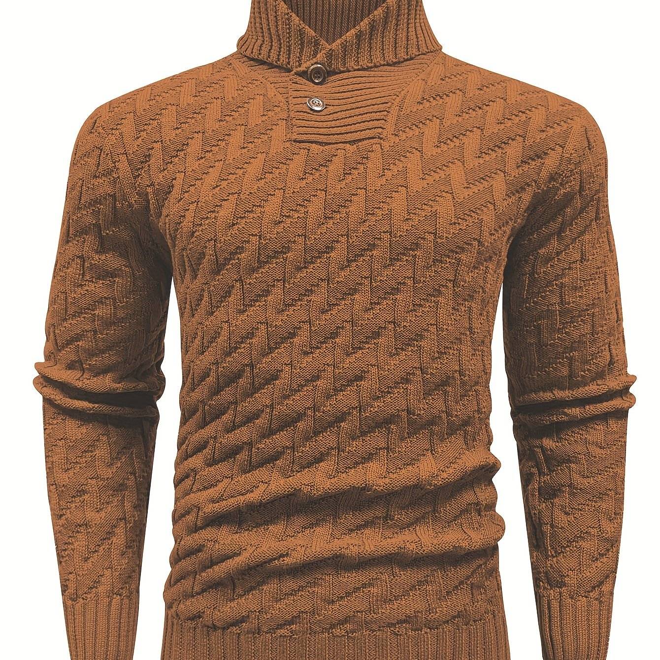 Men’s Casual Solid Textured Sweater Warm Lapel Design for Commuting & Everyday Wear