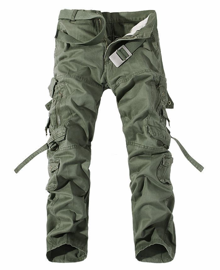 Men’s Multi-Pocket Cargo Pants Washed Cotton Casual Loose Fit Trousers with Utility Design
