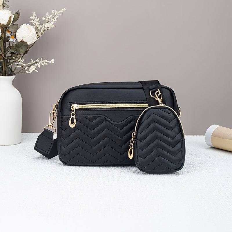 Stylish Quilted Crossbody Bag for Women, Chic Solid-Color Small Square Purse with Mini Coin Pouch, Ideal for Daily Commute & Outings