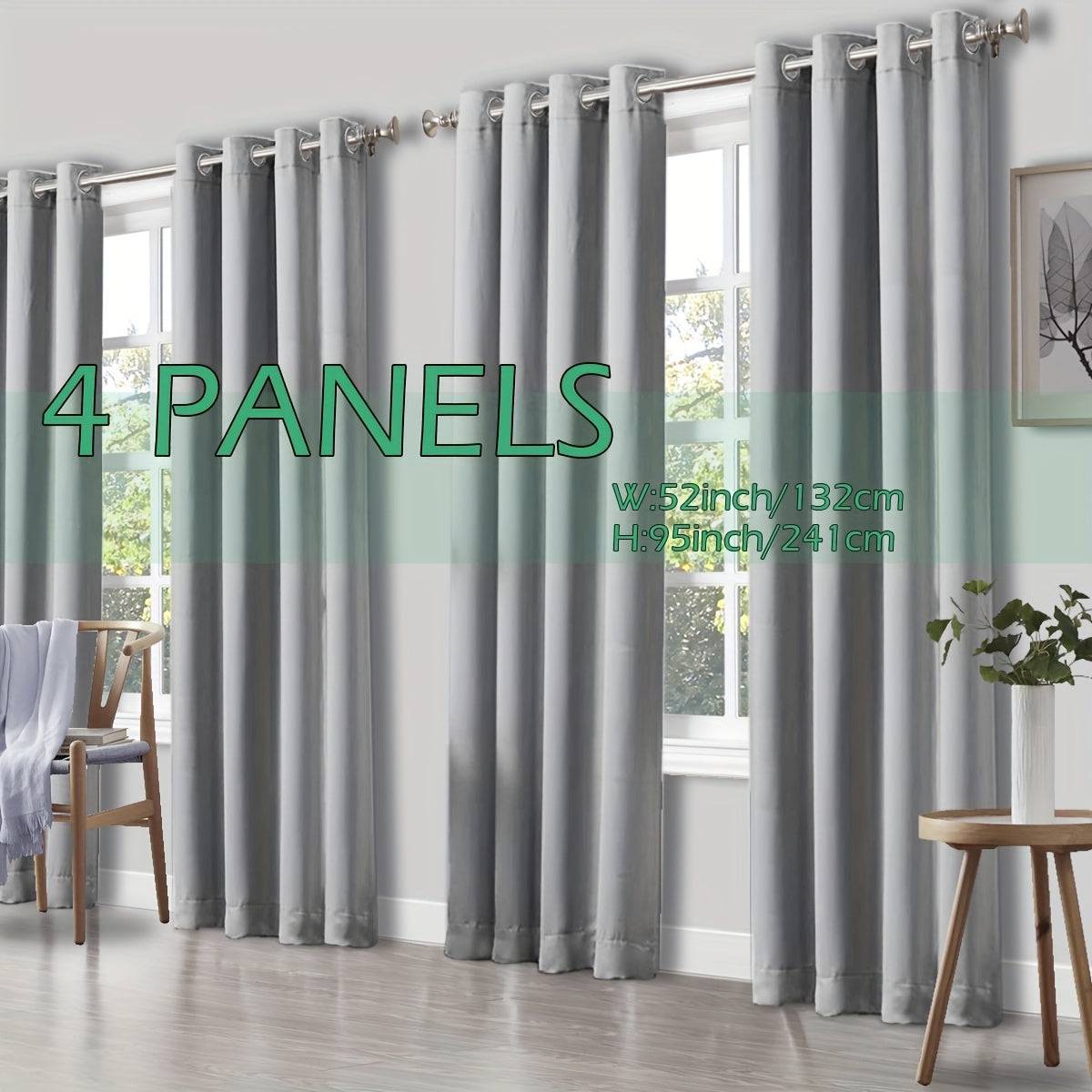 Set of 4 Thermal Blackout Curtains Triple Weave Solid Grommet Panels Insulated Patio Drapes for Complete Darkness & Comfort at Home or Office