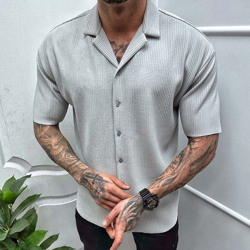 Mens Solid Color Short Sleeve Cardigan Button Casual Shirt