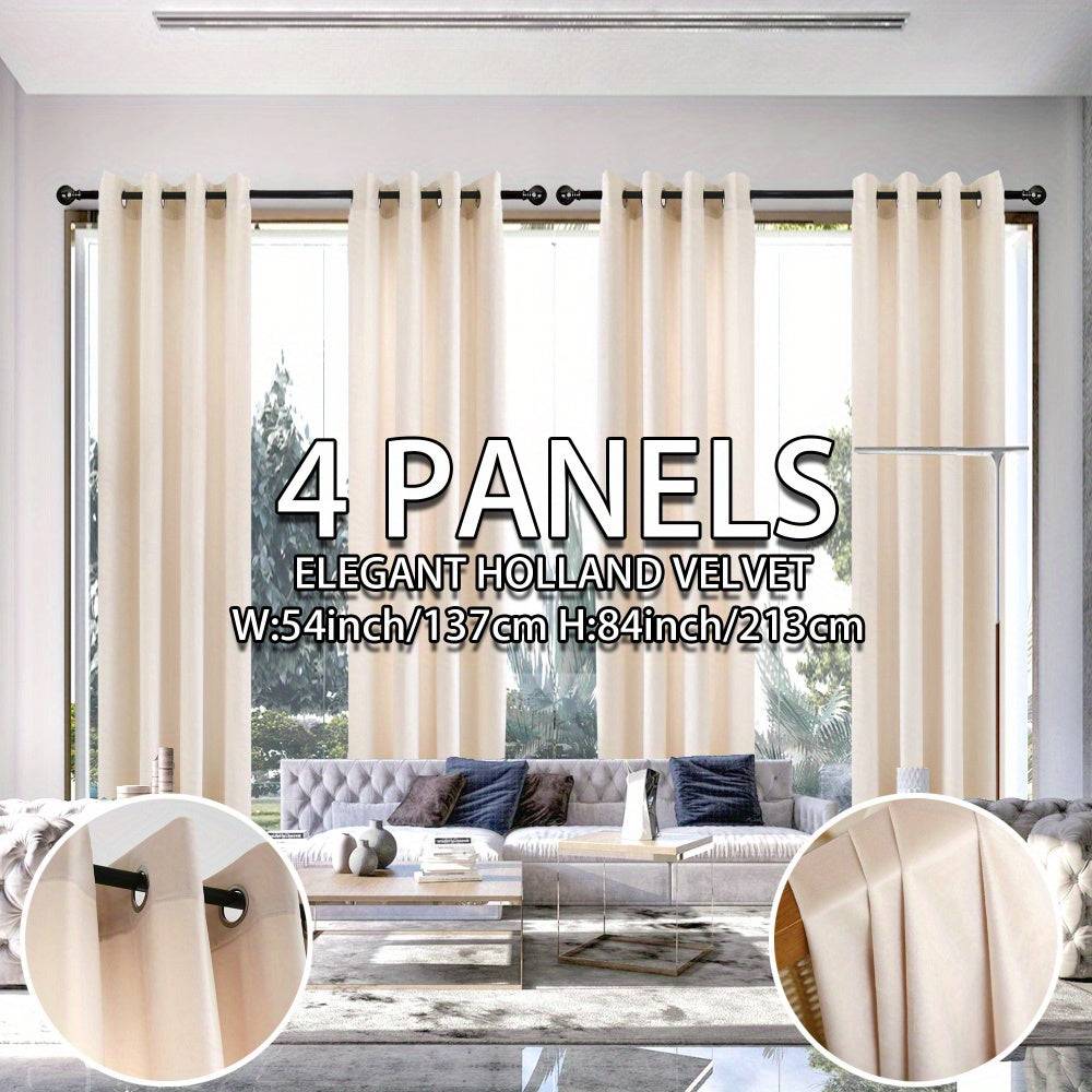 4 Panels Elegant Velvet Blackout Curtains, 90% Light Blocking with Grommet Top, Soft Pink Vintage Style for Bedroom & Living Room, 55"x84"