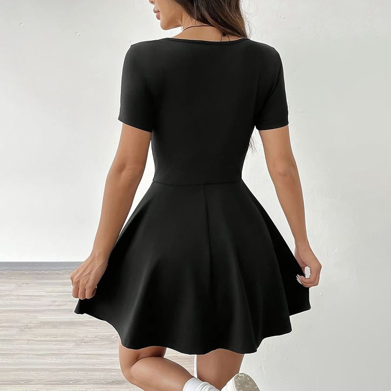 Square Neck Mini Dress with Built In Shorts and Ruffle Hem