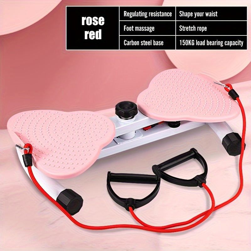 Rose red Waist Twist Exercise Machine with resistance bands, foot massage, and carbon steel base for core and waist training.