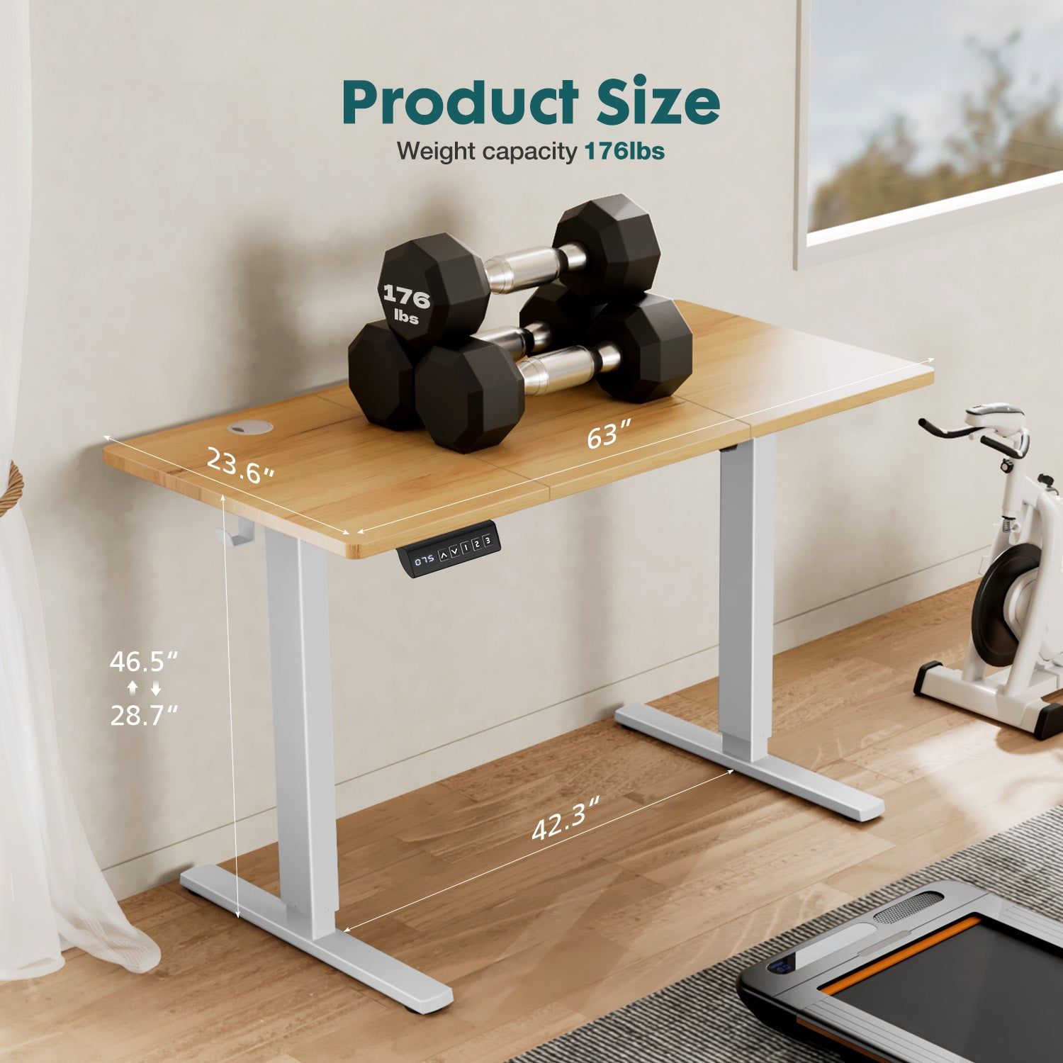 Electric Adjustable Standing Desk With Hooks And Cable Port