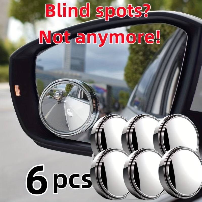 6pcs wide-angle blind spot mirrors for cars with convex lens, durable ABS, adhesive backing, improves driving safety